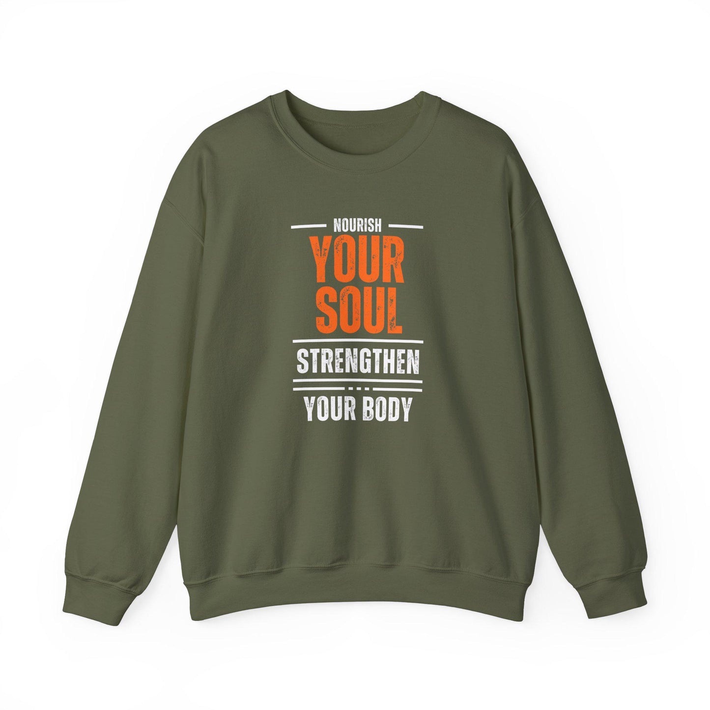 Nourish Your Soul Strengthen Your Body Crewneck Sweatshirt – Cozy Gym Pullover – Motivational Yoga Fitness Sweater