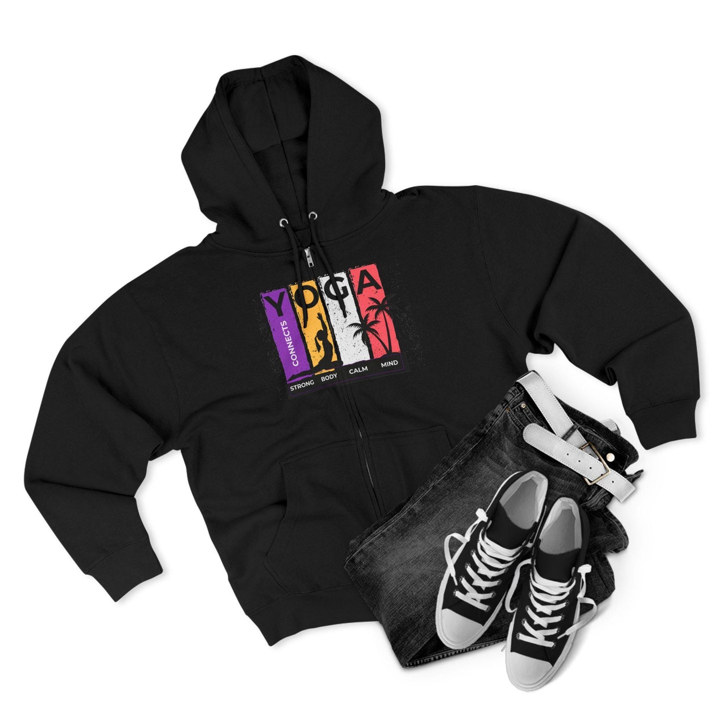 Strong Body Calm Mind Unisex Zip Hoodie Soft Cotton Blend Athletic Fit Warm Sweatshirt for Fitness Yoga Workout Active Lifestyle