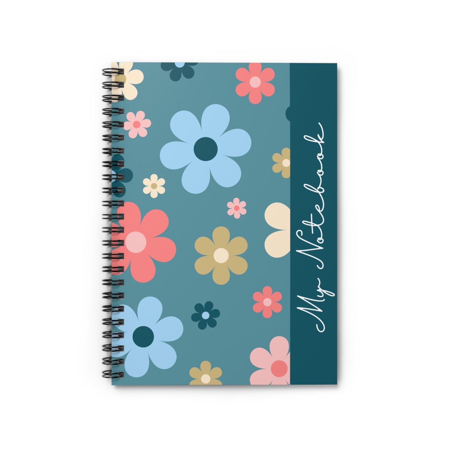 Blue & Pink Flower Notebook Floral Journal Pretty Notepad College Ruled Diary Spiral Bound Planner Botanical Stationery