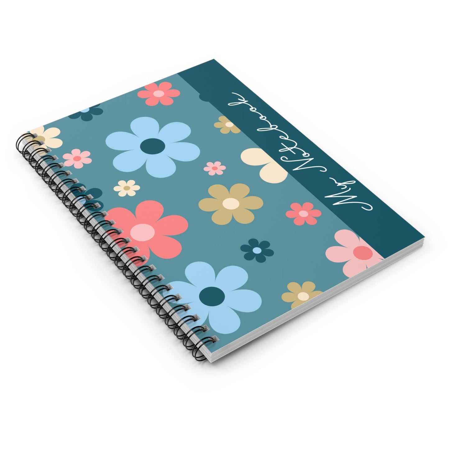 Blue & Pink Flower Notebook Floral Journal Pretty Notepad College Ruled Diary Spiral Bound Planner Botanical Stationery
