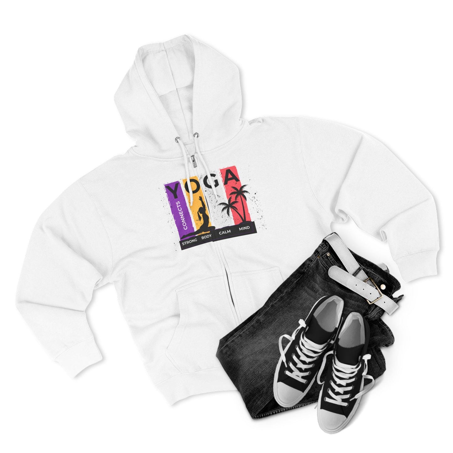 Strong Body Calm Mind Unisex Zip Hoodie Soft Cotton Blend Athletic Fit Warm Sweatshirt for Fitness Yoga Workout Active Lifestyle