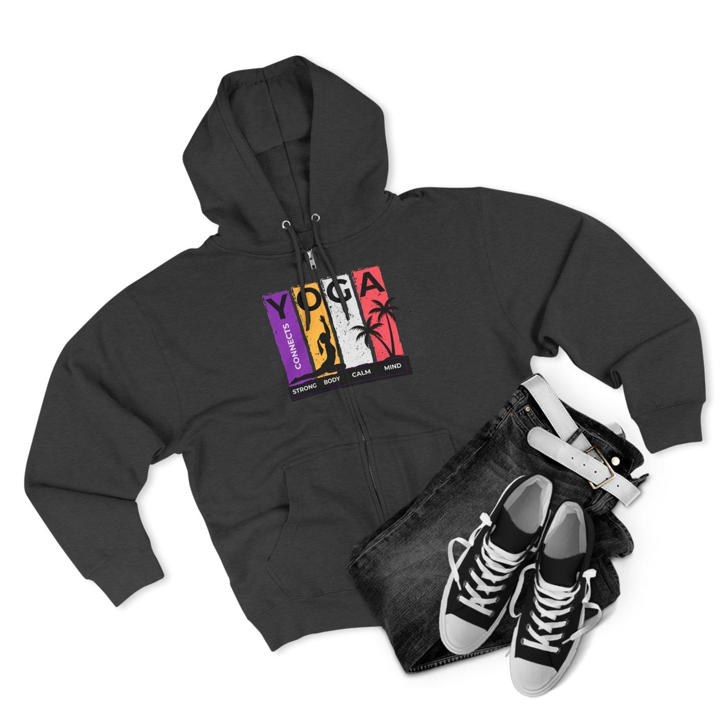 Strong Body Calm Mind Unisex Zip Hoodie Soft Cotton Blend Athletic Fit Warm Sweatshirt for Fitness Yoga Workout Active Lifestyle