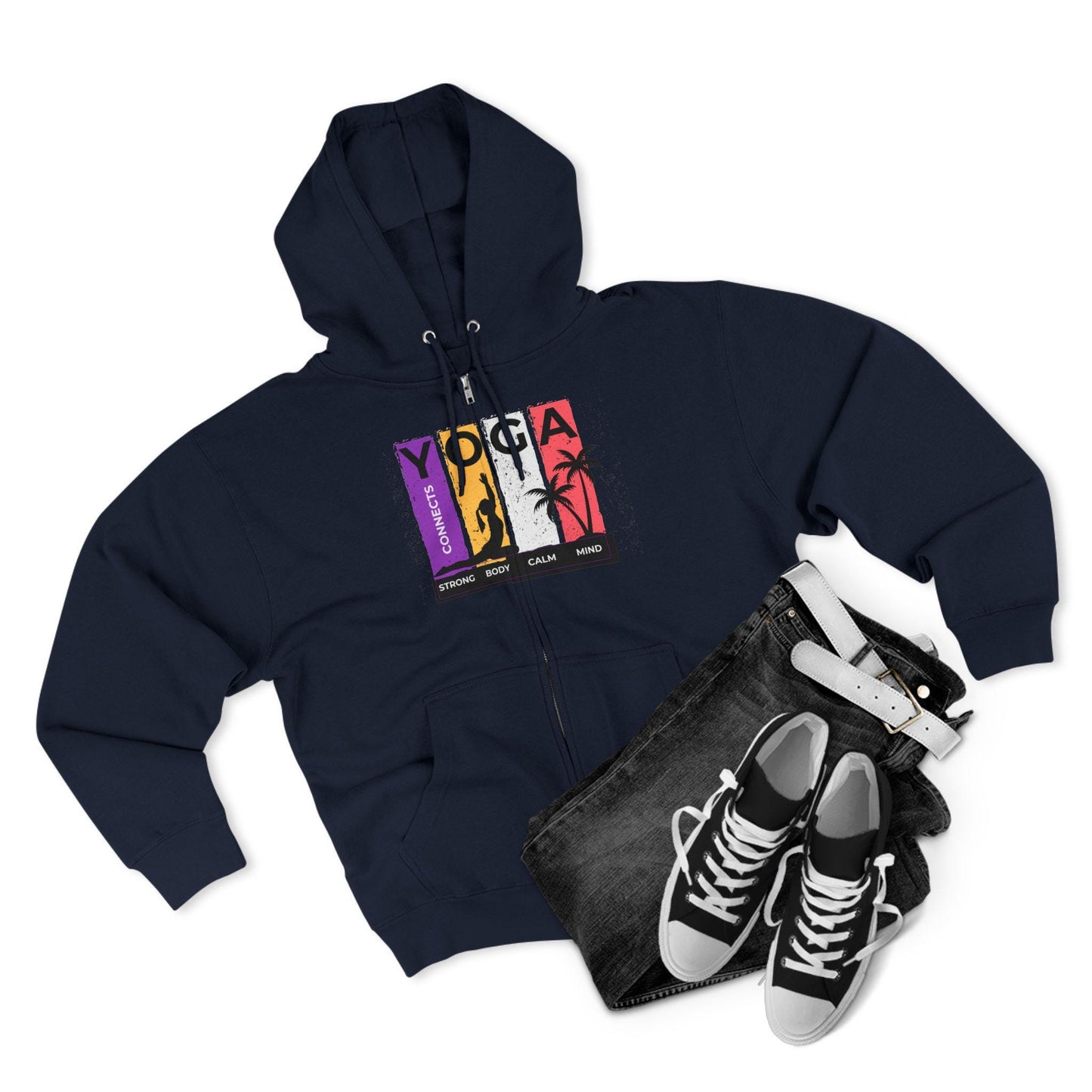 Strong Body Calm Mind Unisex Zip Hoodie Soft Cotton Blend Athletic Fit Warm Sweatshirt for Fitness Yoga Workout Active Lifestyle