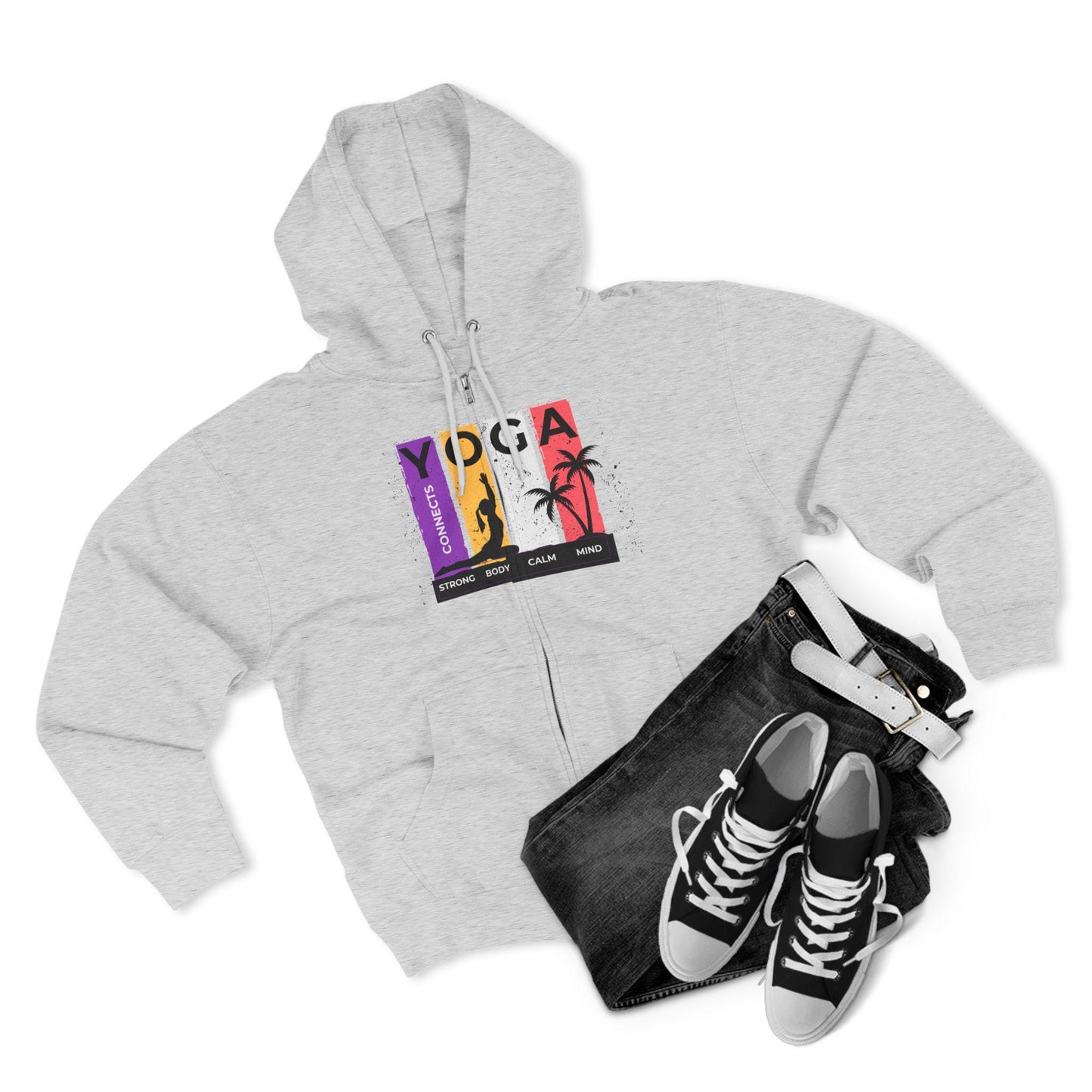 Strong Body Calm Mind Unisex Zip Hoodie Soft Cotton Blend Athletic Fit Warm Sweatshirt for Fitness Yoga Workout Active Lifestyle