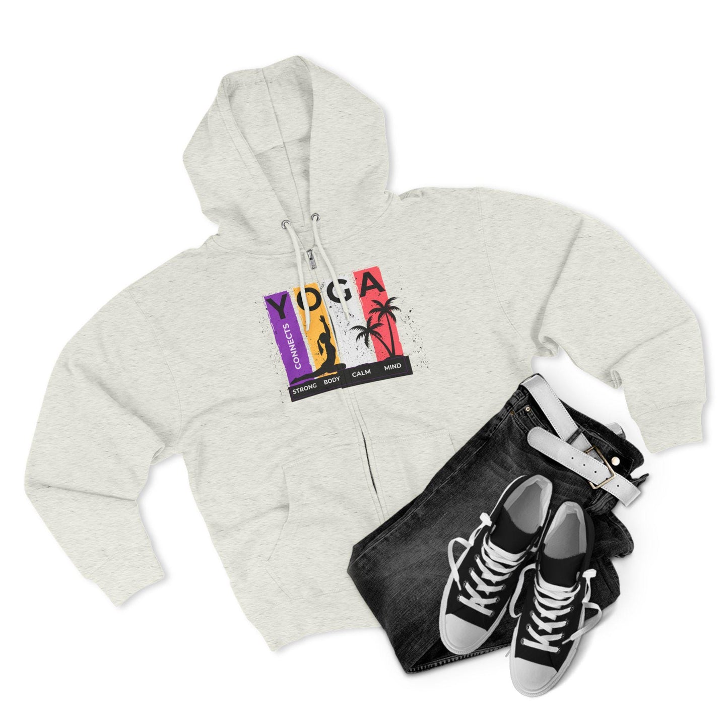 Strong Body Calm Mind Unisex Zip Hoodie Soft Cotton Blend Athletic Fit Warm Sweatshirt for Fitness Yoga Workout Active Lifestyle