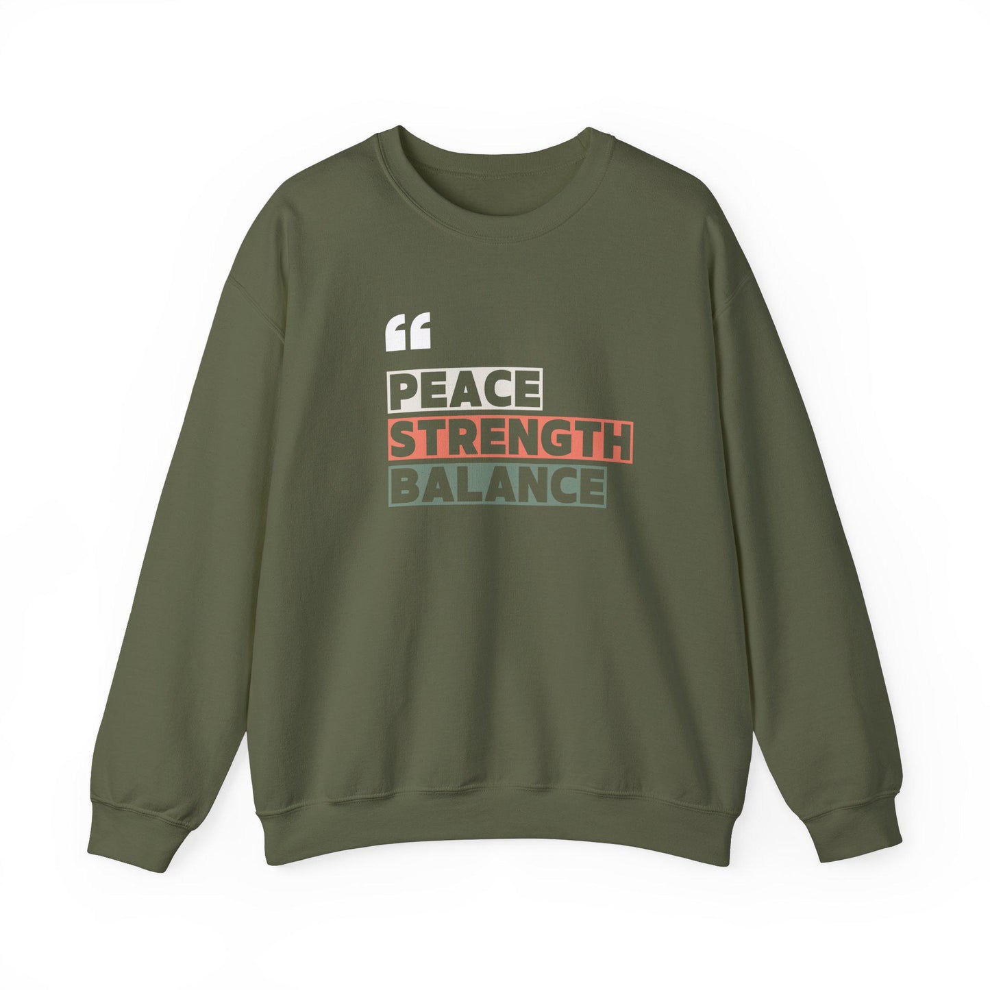 Peace Strength Balance Unisex Crewneck Sweatshirt Cozy Wellness Pullover Mindful Motivational Soft and Warm Yoga Fitness Apparel