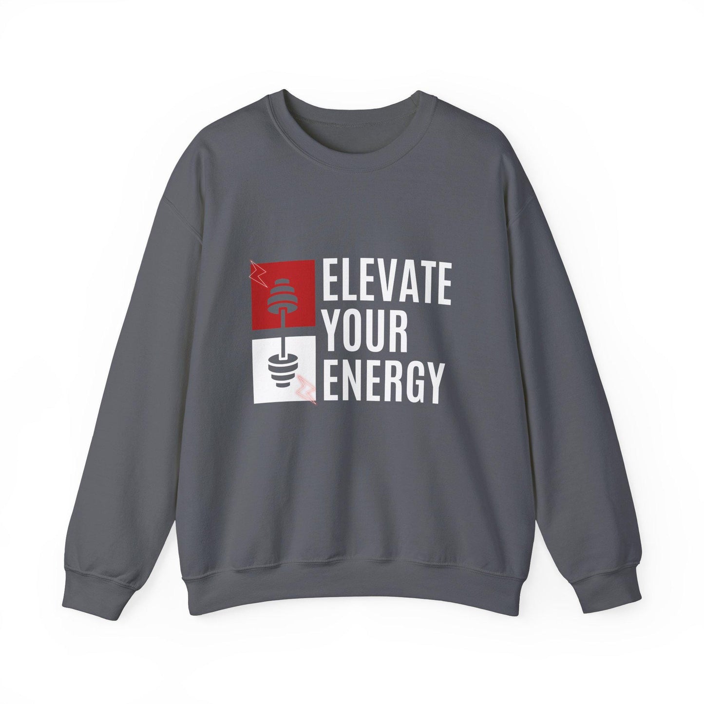 Elevate Your Energy Crewneck Sweatshirt – Motivational Gym Pullover – Yoga Fitness Sweater – Cozy Workout Sweatshirt