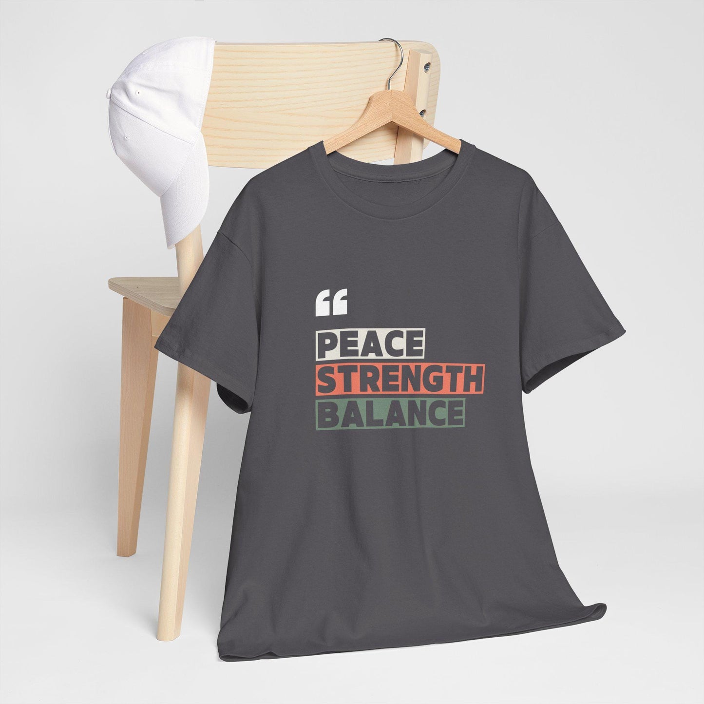 Peace Strength Balance T-Shirt – Unisex Heavy Cotton Tee – Mindfulness and Wellness Shirt – Yoga and Meditation Apparel – Zen Lifestyle Tee