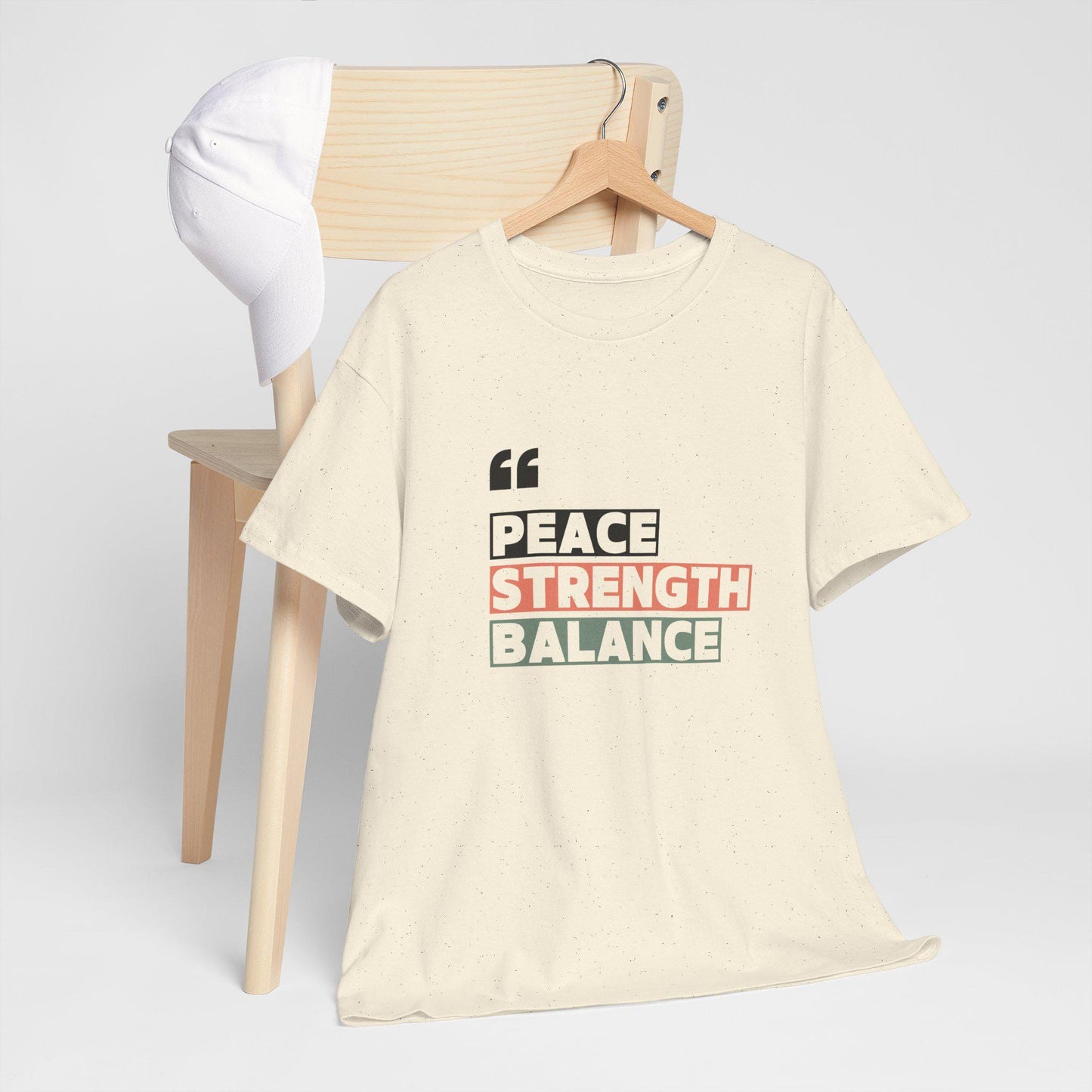 Peace Strength Balance T-Shirt – Unisex Heavy Cotton Tee – Mindfulness and Wellness Shirt – Yoga and Meditation Apparel – Zen Lifestyle Tee