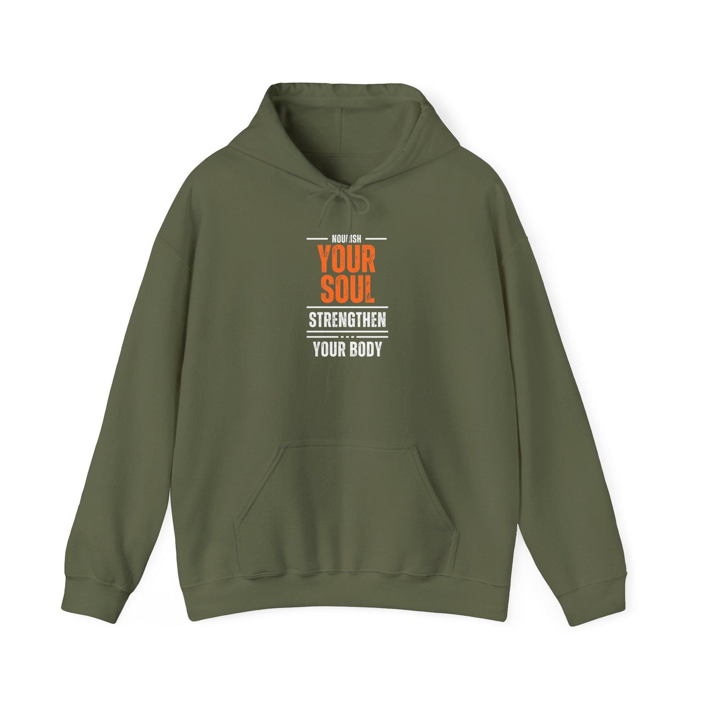 Nourish Your Soul Strengthen Your Body Hoodie – Motivational Gym Sweatshirt – Wellness and Fitness Pullover – Cozy Activewear