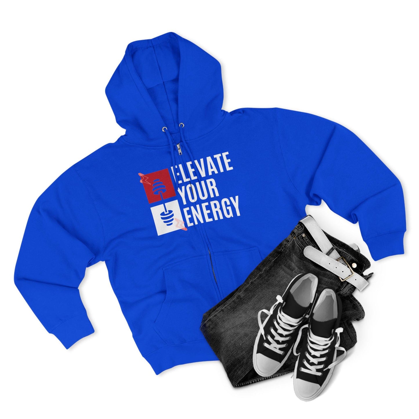 ELEVATE YOUR ENERGY Unisex Zip Hoodie Soft Cotton Blend Gym Yoga and Wellness Sweatshirt Comfortable Athletic Fit and Everyday Wear