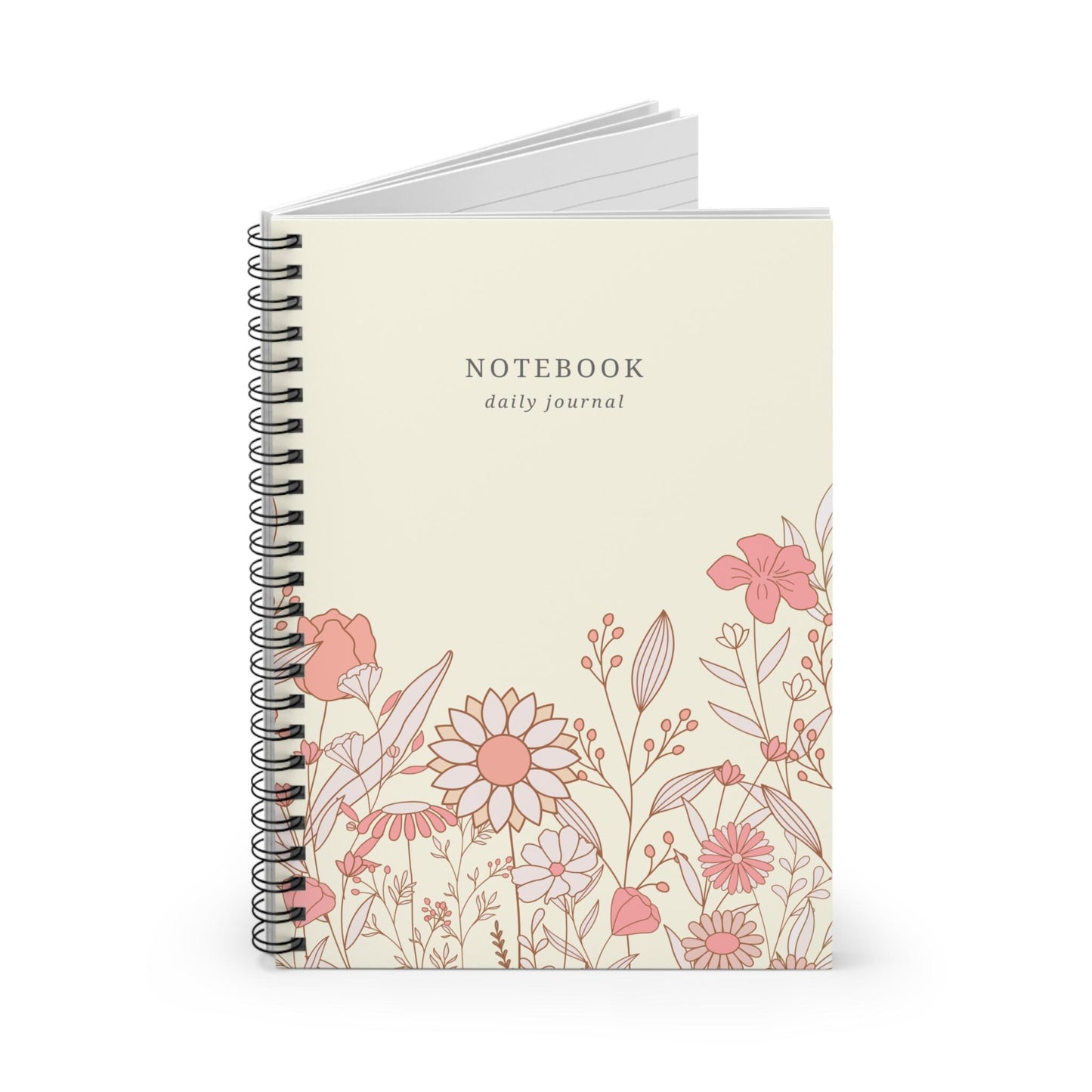 Pink Florals Spiral Notebook - Spring Daily Journal Ruled Line Paper Cute Floral Diary School Supplies Stationery Gift for Writers