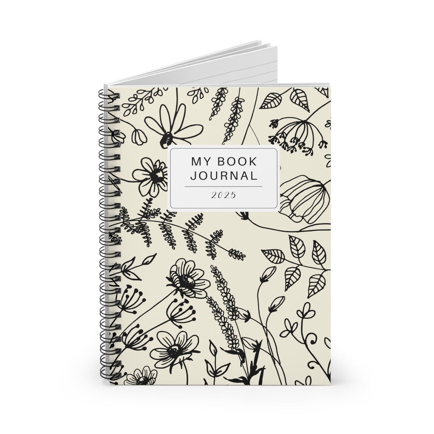 Floral 2025 Journal Black and White Notebook Ruled Line Diary Spiral Bound Planner Elegant Stationery Gift
