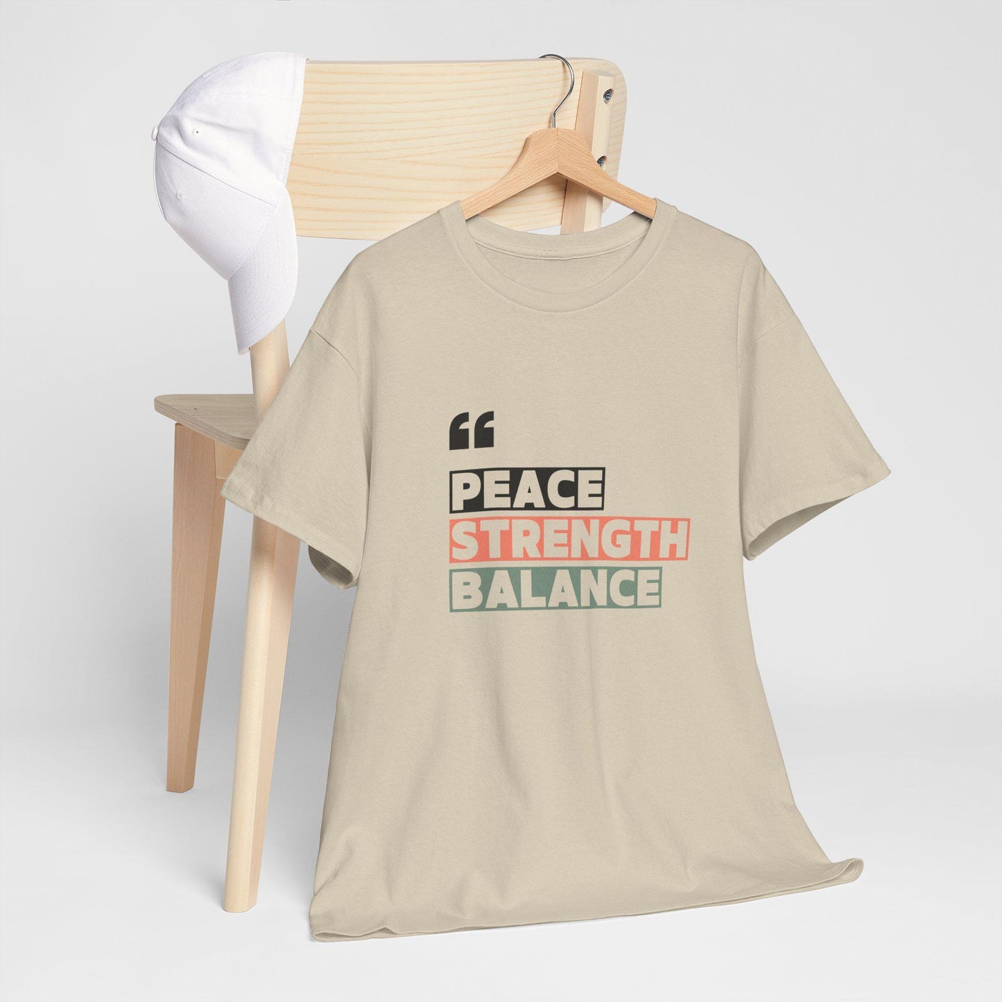 Peace Strength Balance T-Shirt – Unisex Heavy Cotton Tee – Mindfulness and Wellness Shirt – Yoga and Meditation Apparel – Zen Lifestyle Tee