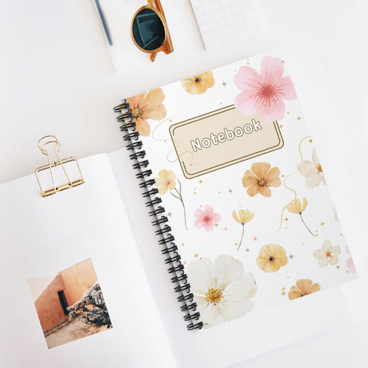 Spring Floral Notebook Floral Journal Flower Diary Garden Planner Blossom Spiral Notepad - Ruled Line