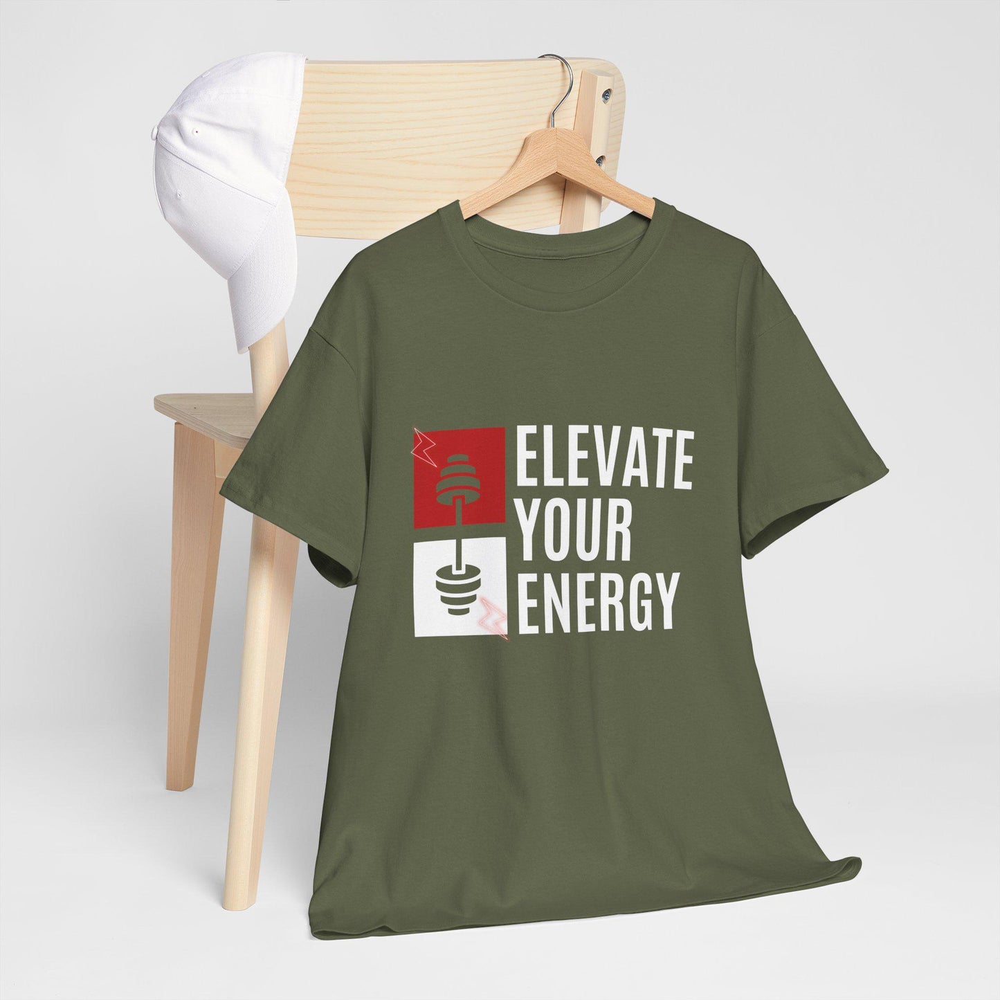 Elevate Your Energy Unisex Heavy Cotton Tee Fitness Motivation Shirt Workout Gym T-Shirt Yoga Positive Vibes Tee Mindful Activewear