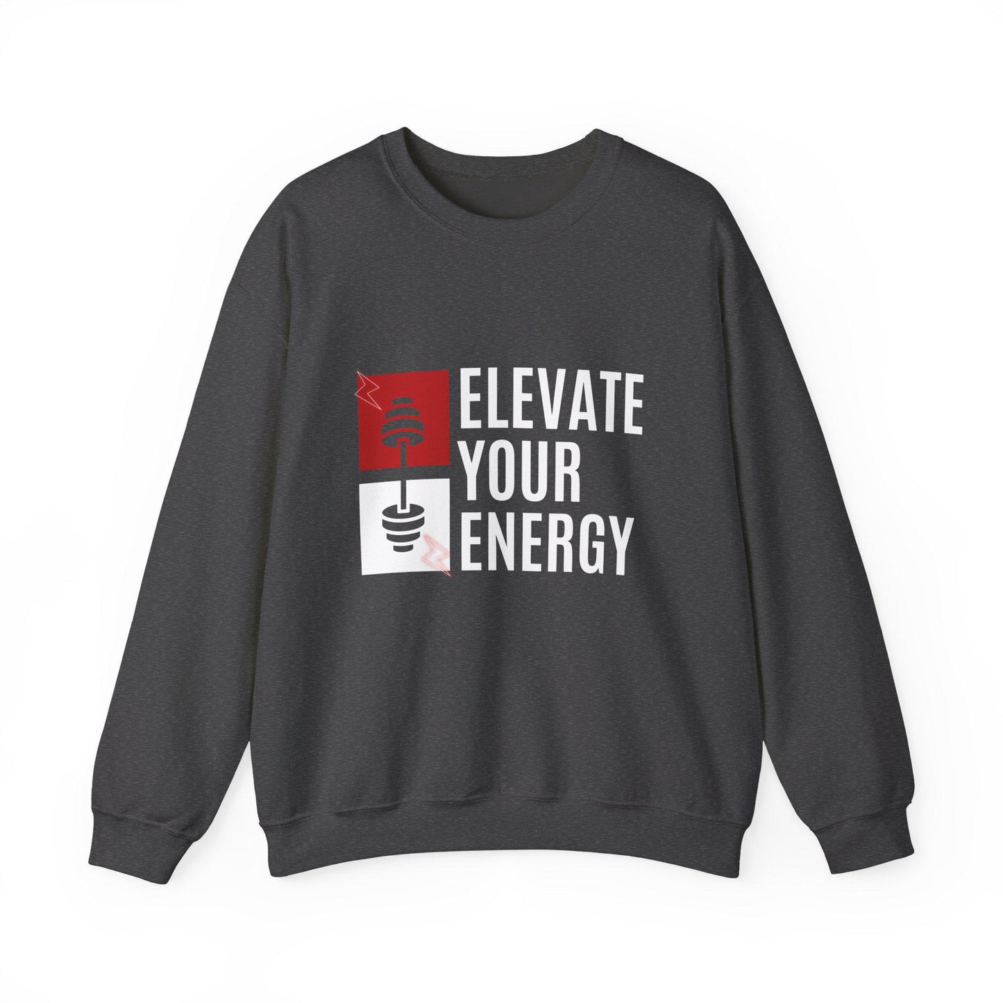Elevate Your Energy Crewneck Sweatshirt – Motivational Gym Pullover – Yoga Fitness Sweater – Cozy Workout Sweatshirt