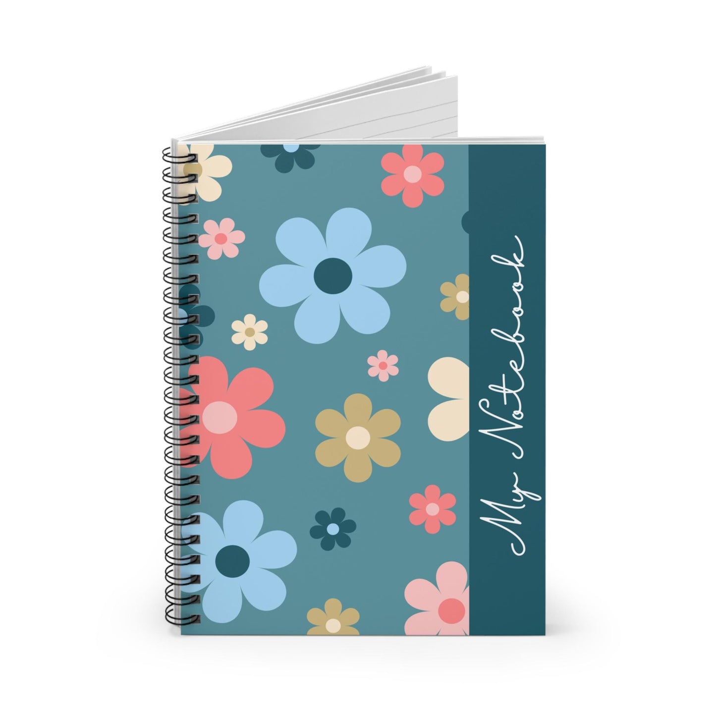 Blue & Pink Flower Notebook Floral Journal Pretty Notepad College Ruled Diary Spiral Bound Planner Botanical Stationery
