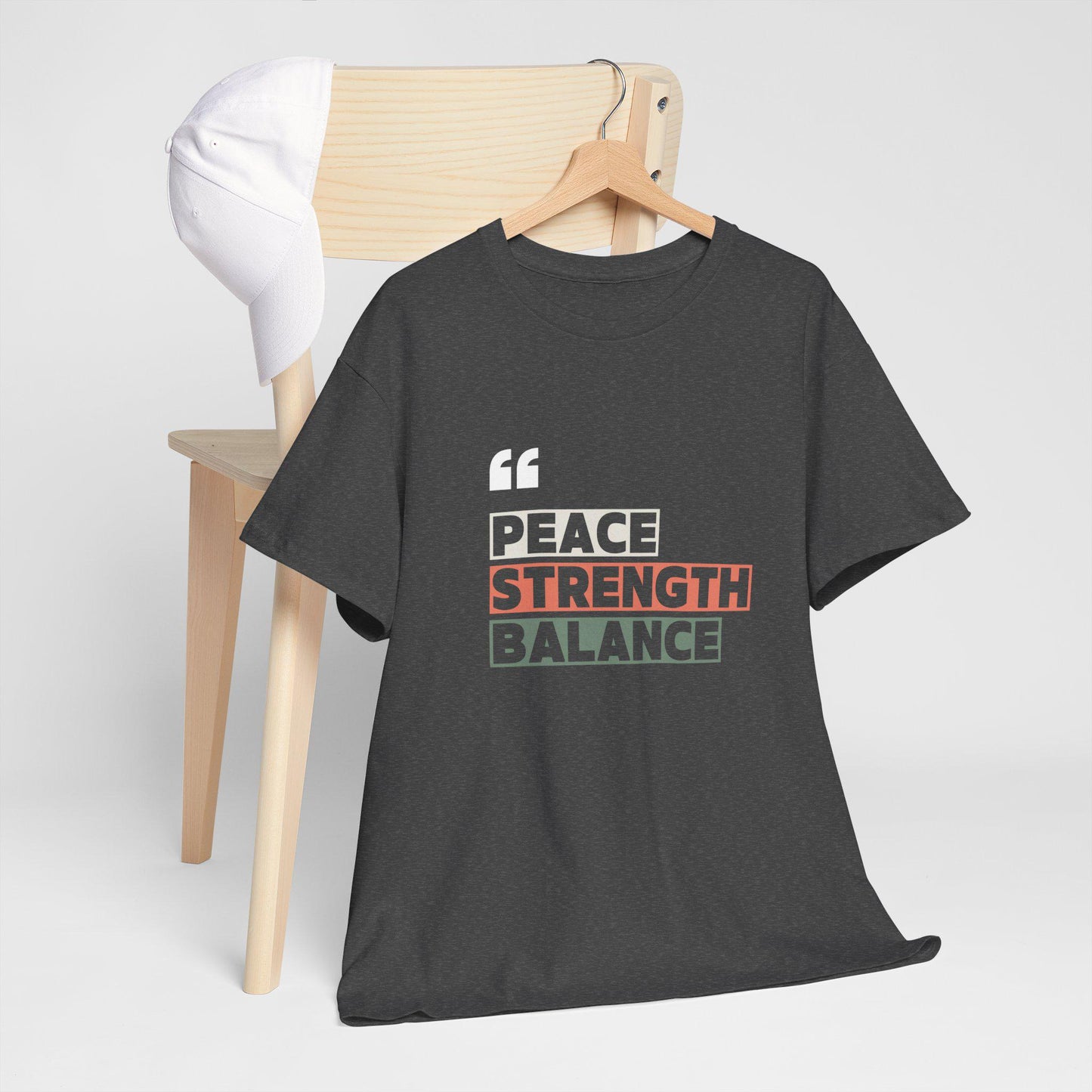 Peace Strength Balance T-Shirt – Unisex Heavy Cotton Tee – Mindfulness and Wellness Shirt – Yoga and Meditation Apparel – Zen Lifestyle Tee