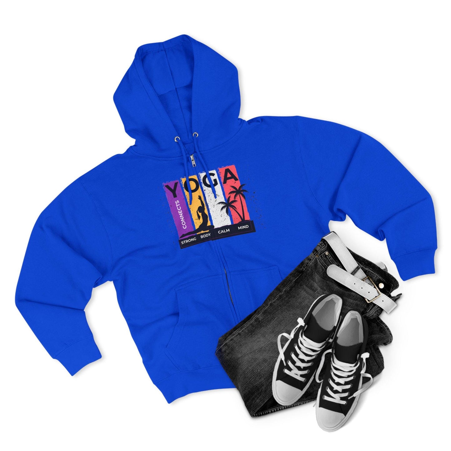 Strong Body Calm Mind Unisex Zip Hoodie Soft Cotton Blend Athletic Fit Warm Sweatshirt for Fitness Yoga Workout Active Lifestyle