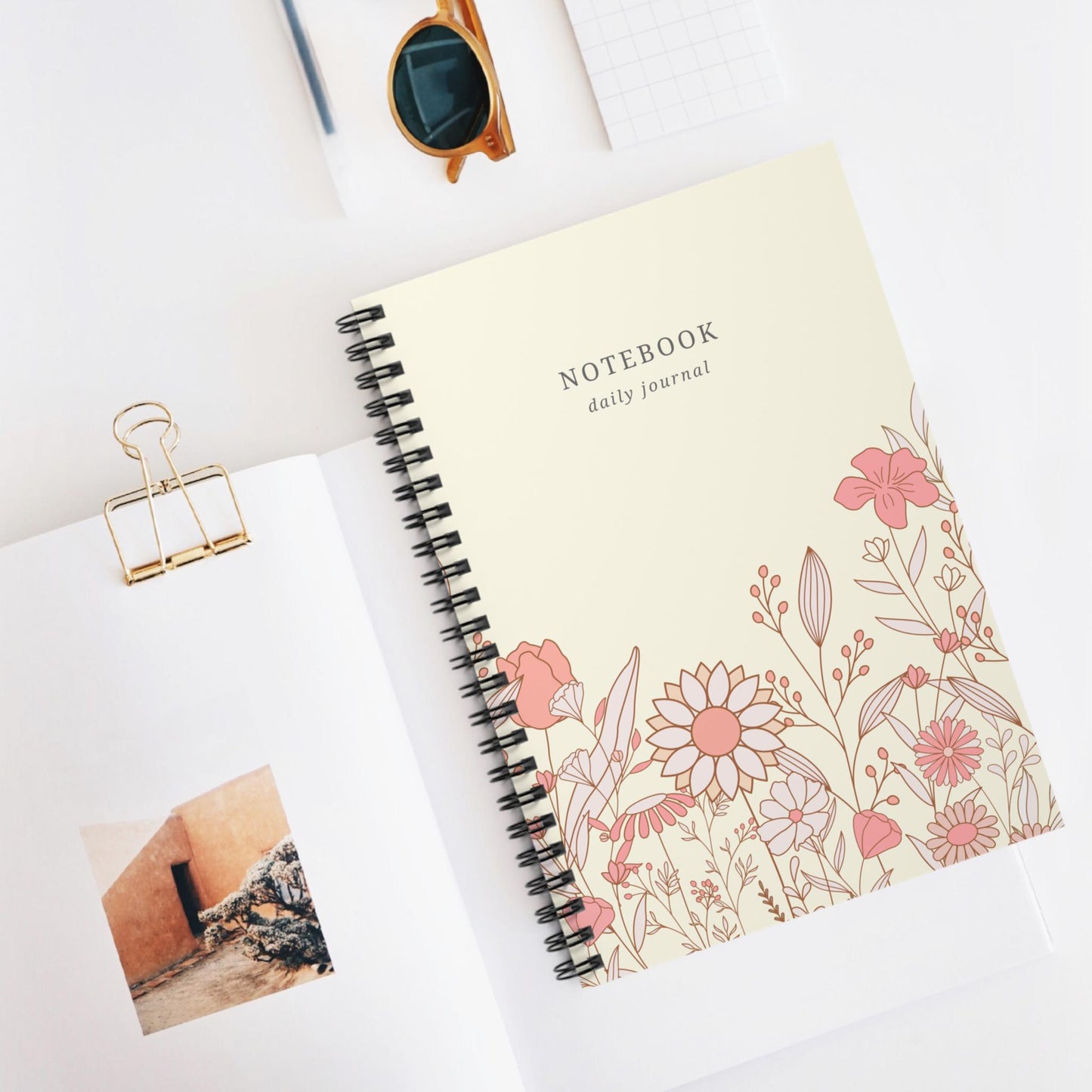 Pink Florals Spiral Notebook - Spring Daily Journal Ruled Line Paper Cute Floral Diary School Supplies Stationery Gift for Writers