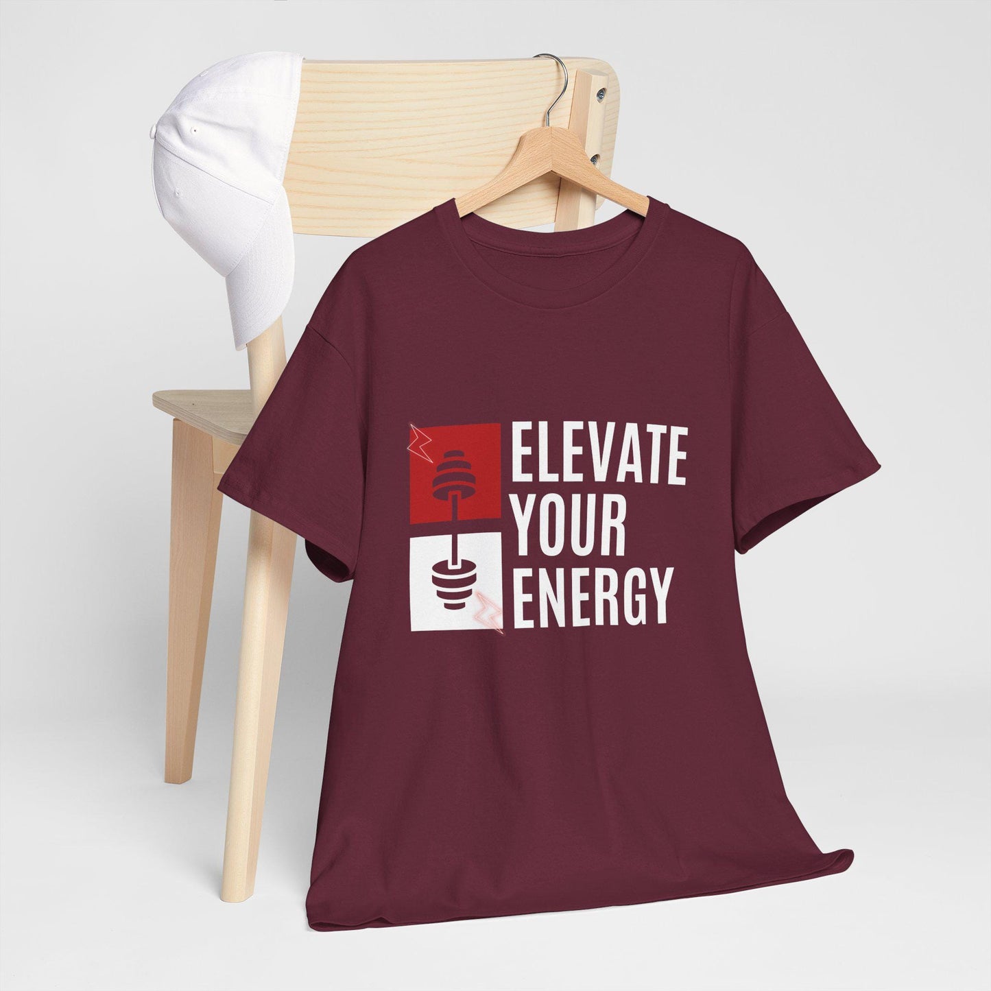 Elevate Your Energy Unisex Heavy Cotton Tee Fitness Motivation Shirt Workout Gym T-Shirt Yoga Positive Vibes Tee Mindful Activewear