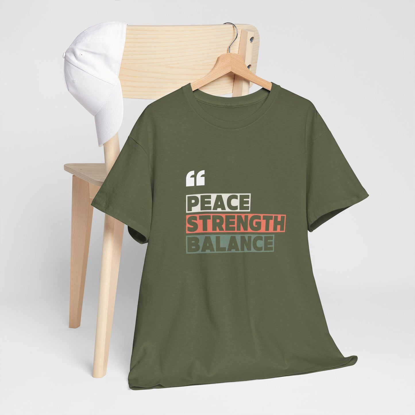 Peace Strength Balance T-Shirt – Unisex Heavy Cotton Tee – Mindfulness and Wellness Shirt – Yoga and Meditation Apparel – Zen Lifestyle Tee