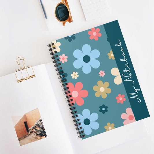 Blue & Pink Flower Notebook Floral Journal Pretty Notepad College Ruled Diary Spiral Bound Planner Botanical Stationery
