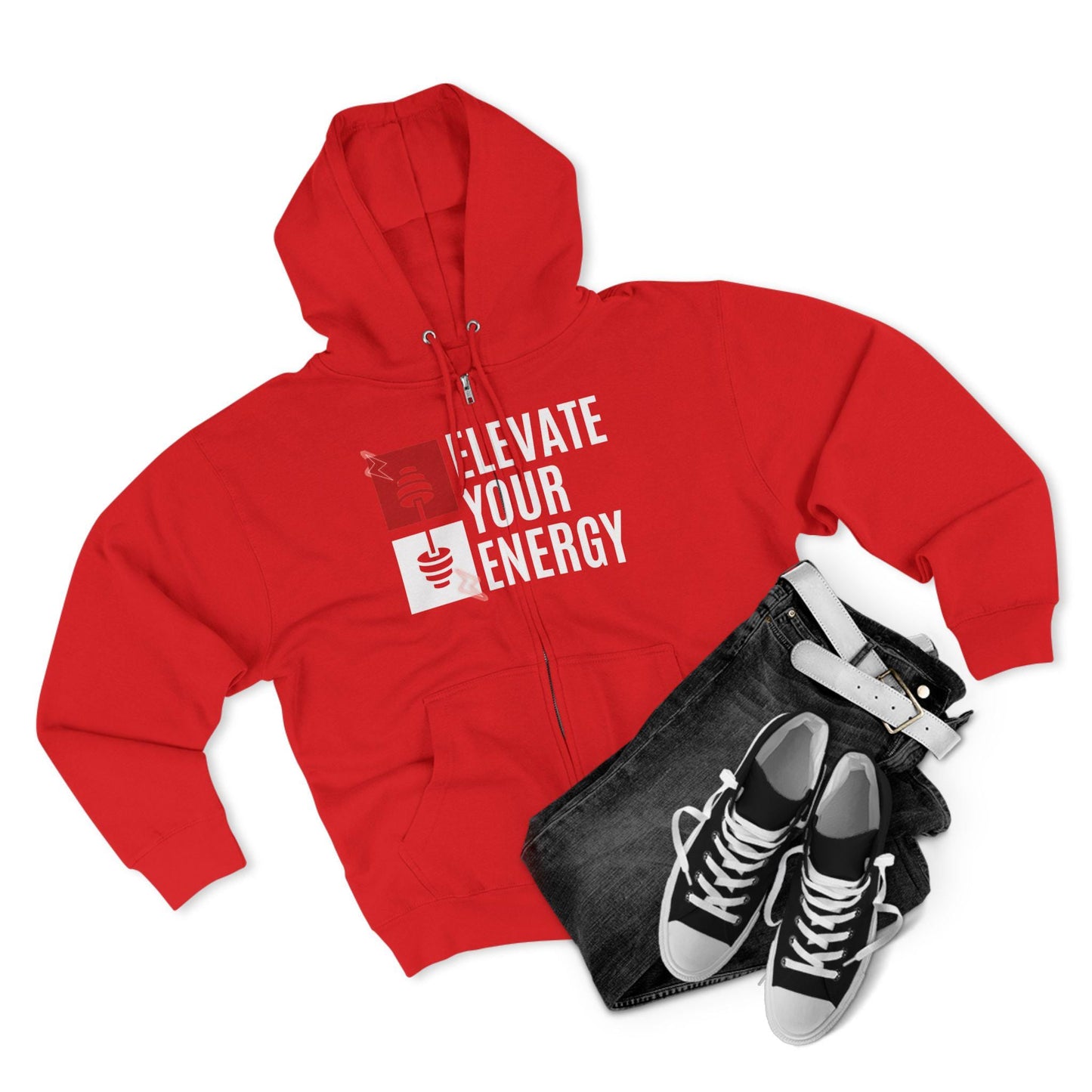 ELEVATE YOUR ENERGY Unisex Zip Hoodie Soft Cotton Blend Gym Yoga and Wellness Sweatshirt Comfortable Athletic Fit and Everyday Wear