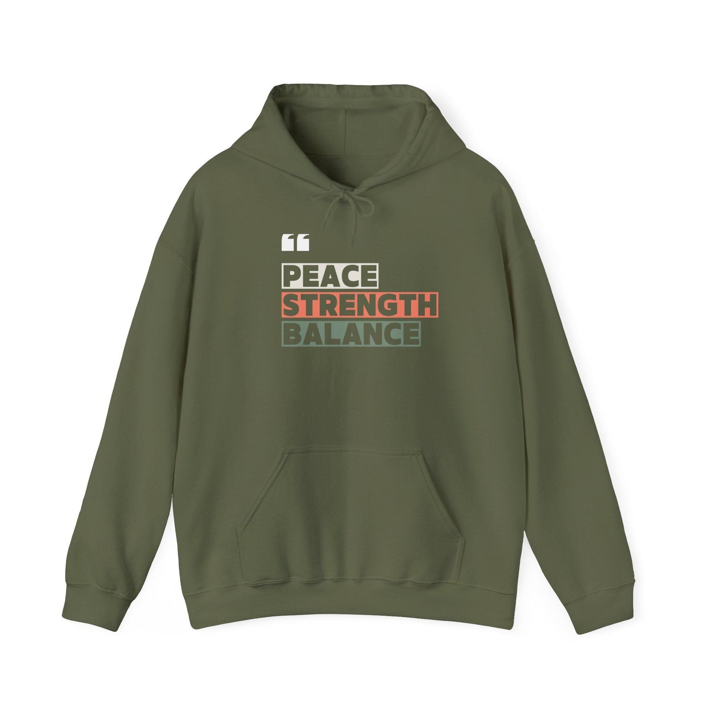 Peace Strength Balance Hoodie – Motivational Gym Sweatshirt – Mindfulness and Wellness Pullover – Cozy Workout Hoodie for Inner Strength