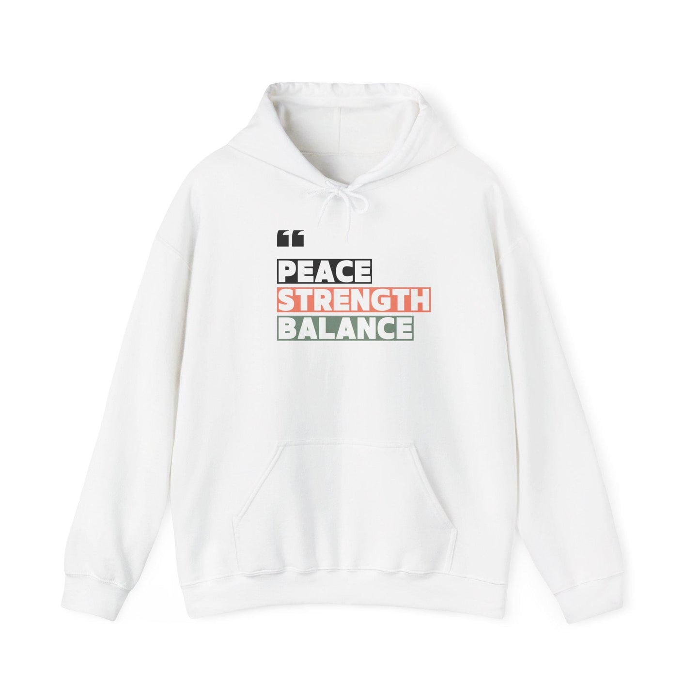 Peace Strength Balance Hoodie – Motivational Gym Sweatshirt – Mindfulness and Wellness Pullover – Cozy Workout Hoodie for Inner Strength