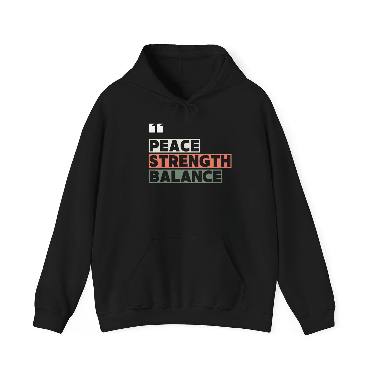 Peace Strength Balance Hoodie – Motivational Gym Sweatshirt – Mindfulness and Wellness Pullover – Cozy Workout Hoodie for Inner Strength