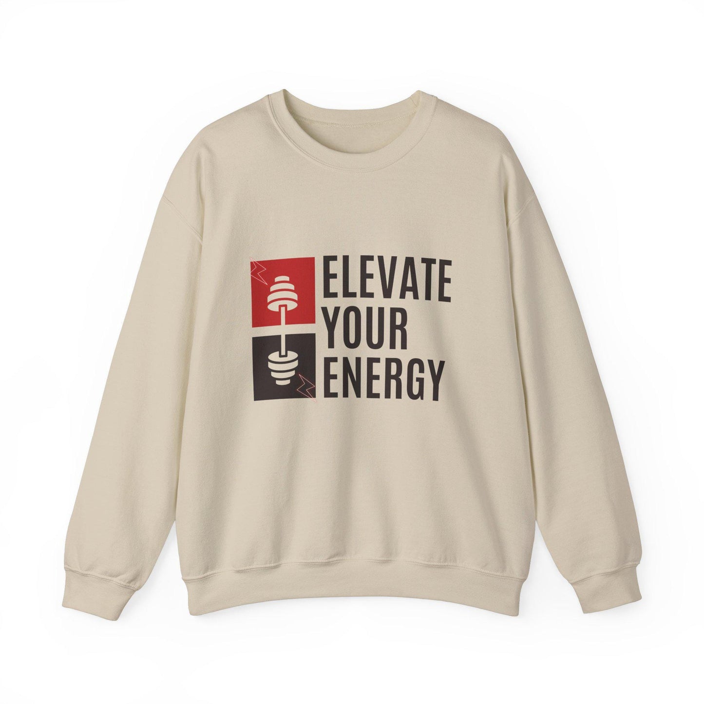 Elevate Your Energy Crewneck Sweatshirt – Motivational Gym Pullover – Yoga Fitness Sweater – Cozy Workout Sweatshirt