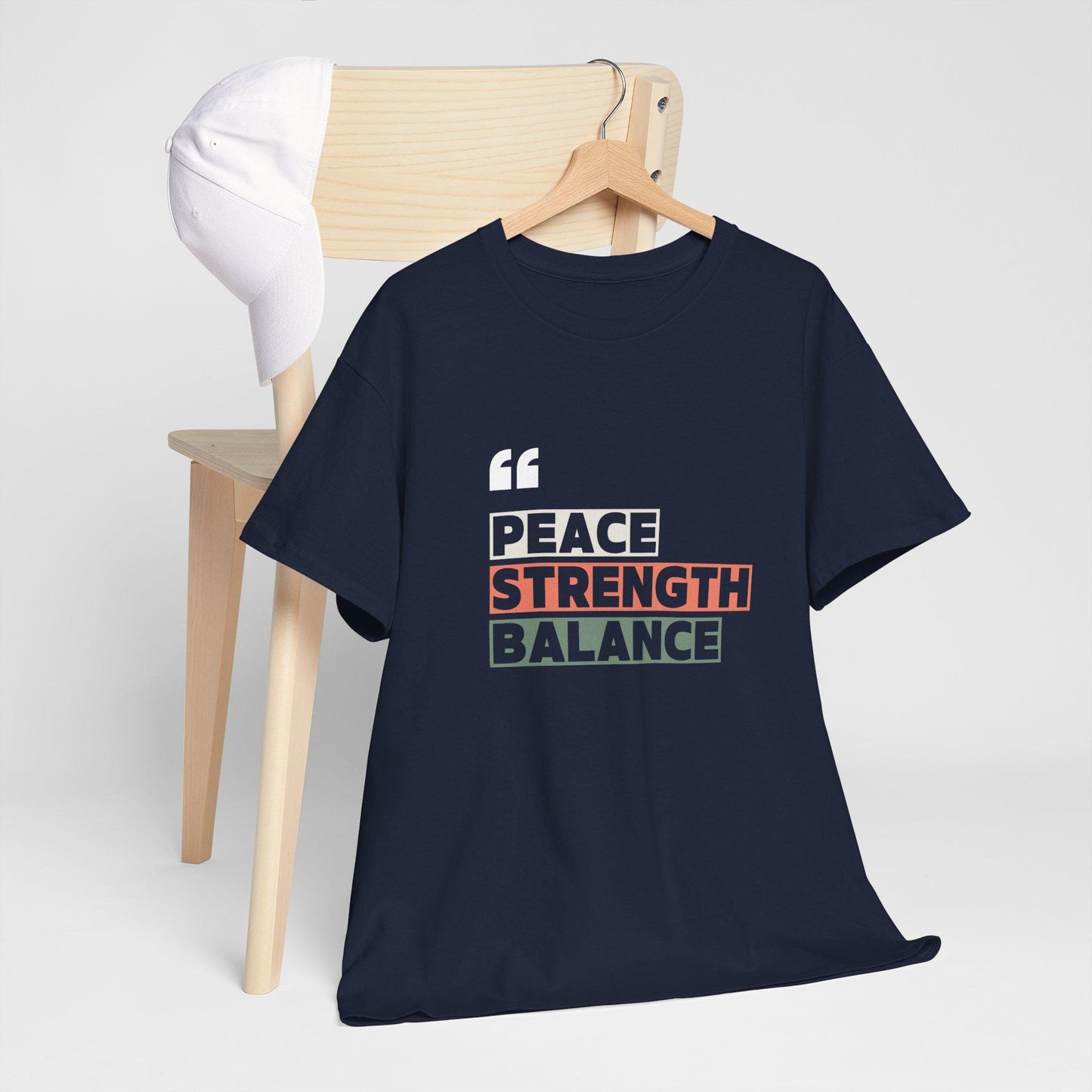 Peace Strength Balance T-Shirt – Unisex Heavy Cotton Tee – Mindfulness and Wellness Shirt – Yoga and Meditation Apparel – Zen Lifestyle Tee