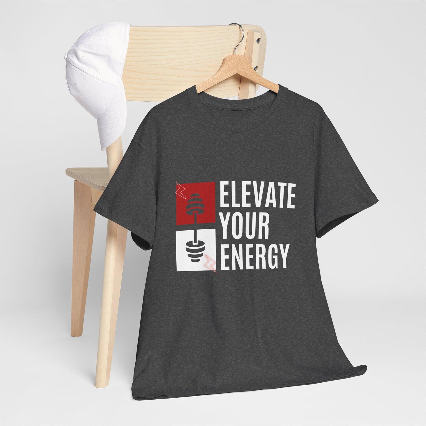 Elevate Your Energy Unisex Heavy Cotton Tee Fitness Motivation Shirt Workout Gym T-Shirt Yoga Positive Vibes Tee Mindful Activewear