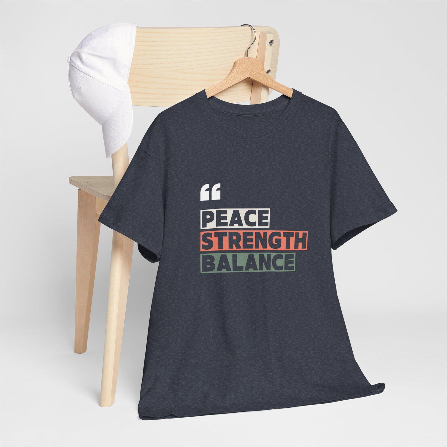 Peace Strength Balance T-Shirt – Unisex Heavy Cotton Tee – Mindfulness and Wellness Shirt – Yoga and Meditation Apparel – Zen Lifestyle Tee