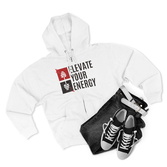ELEVATE YOUR ENERGY Unisex Zip Hoodie Soft Cotton Blend Gym Yoga and Wellness Sweatshirt Comfortable Athletic Fit and Everyday Wear
