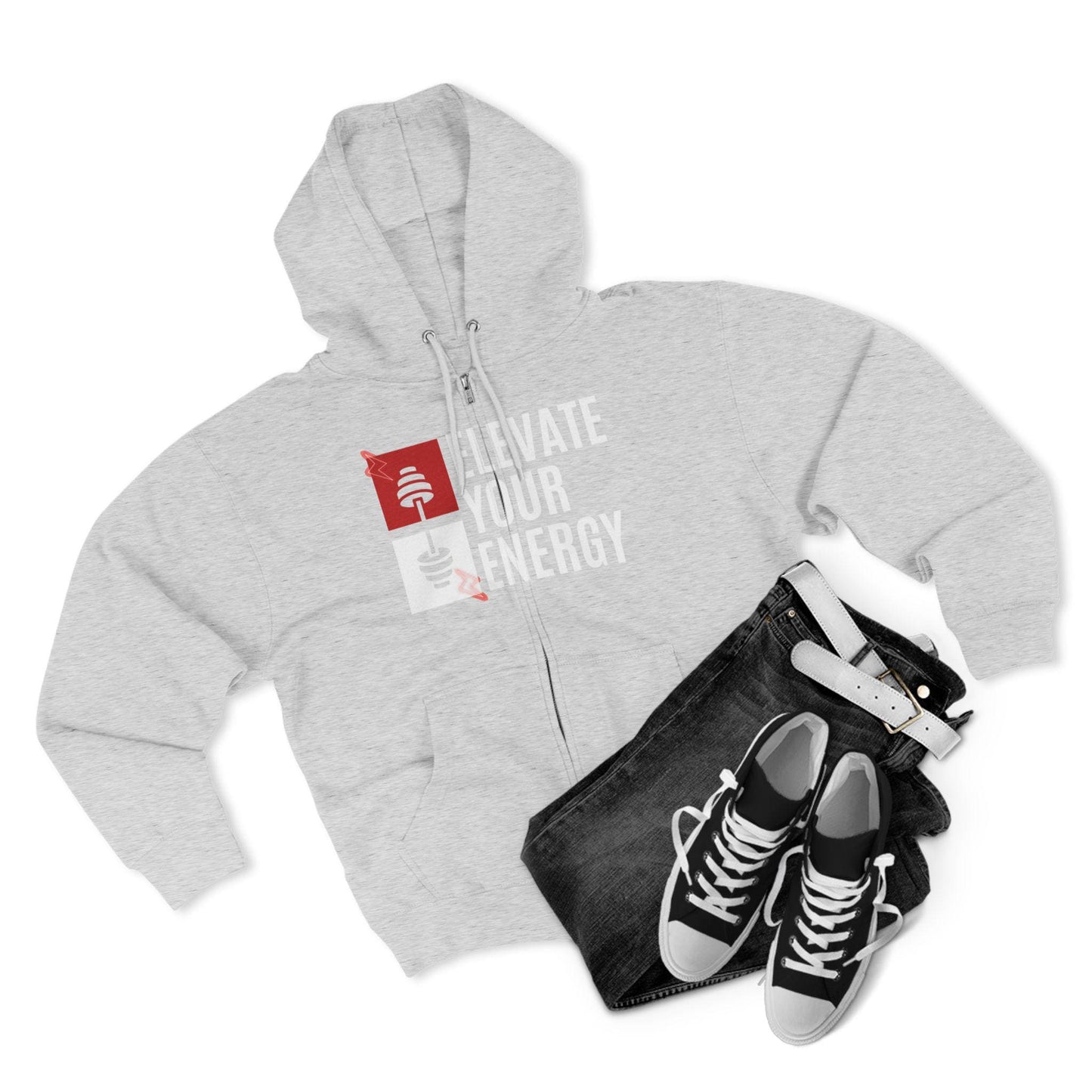 ELEVATE YOUR ENERGY Unisex Zip Hoodie Soft Cotton Blend Gym Yoga and Wellness Sweatshirt Comfortable Athletic Fit and Everyday Wear