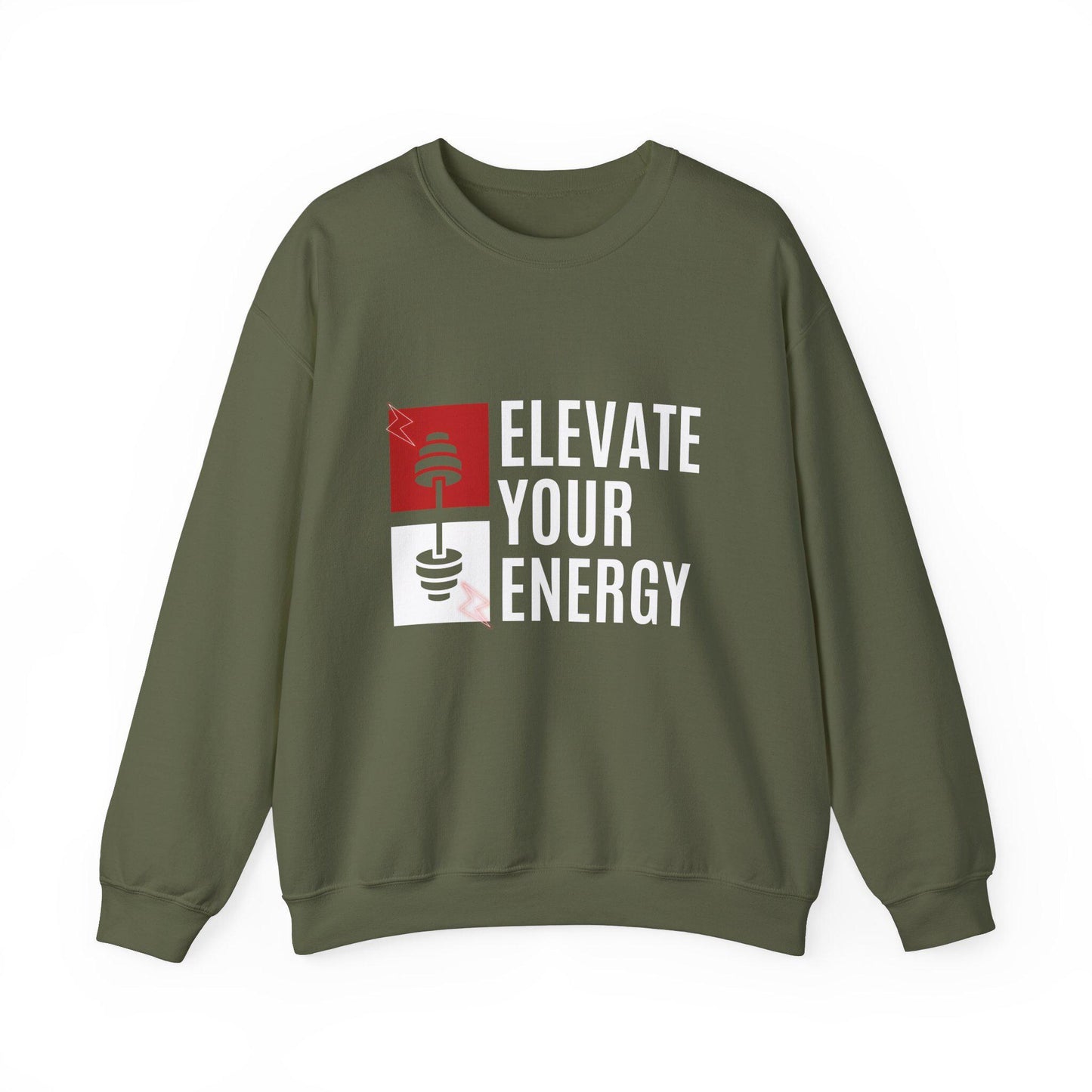 Elevate Your Energy Crewneck Sweatshirt – Motivational Gym Pullover – Yoga Fitness Sweater – Cozy Workout Sweatshirt