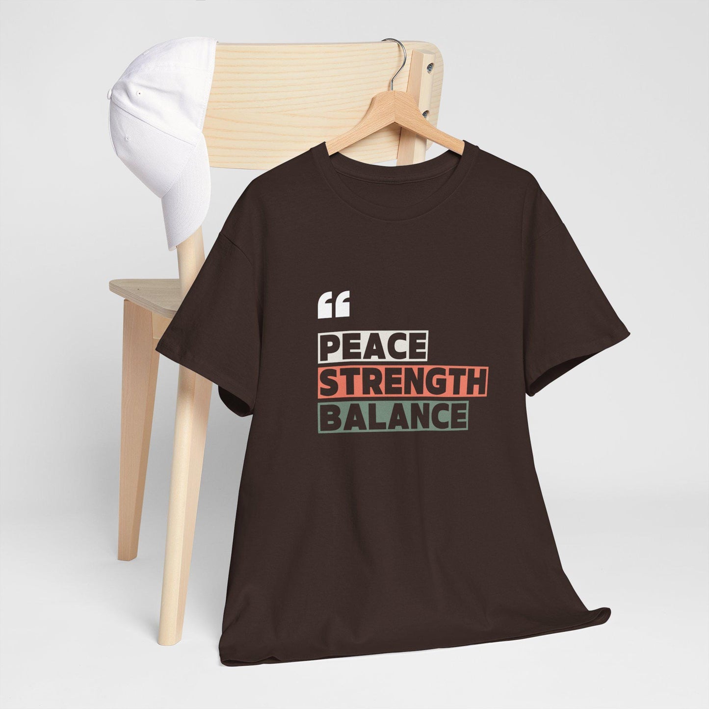 Peace Strength Balance T-Shirt – Unisex Heavy Cotton Tee – Mindfulness and Wellness Shirt – Yoga and Meditation Apparel – Zen Lifestyle Tee