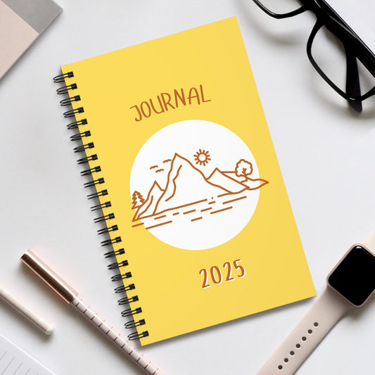 2025 Adventures Spiral Yellow Journal Travel Diary Notebook Planner Bullet Grid Notepad Gift for Writers Cute Stationery Set