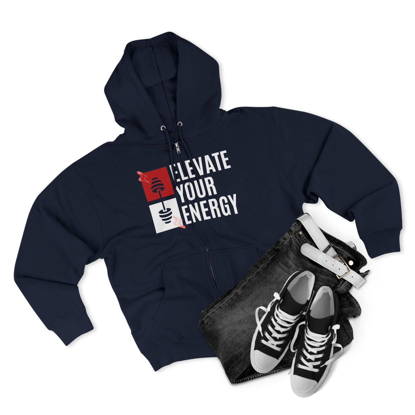 ELEVATE YOUR ENERGY Unisex Zip Hoodie Soft Cotton Blend Gym Yoga and Wellness Sweatshirt Comfortable Athletic Fit and Everyday Wear