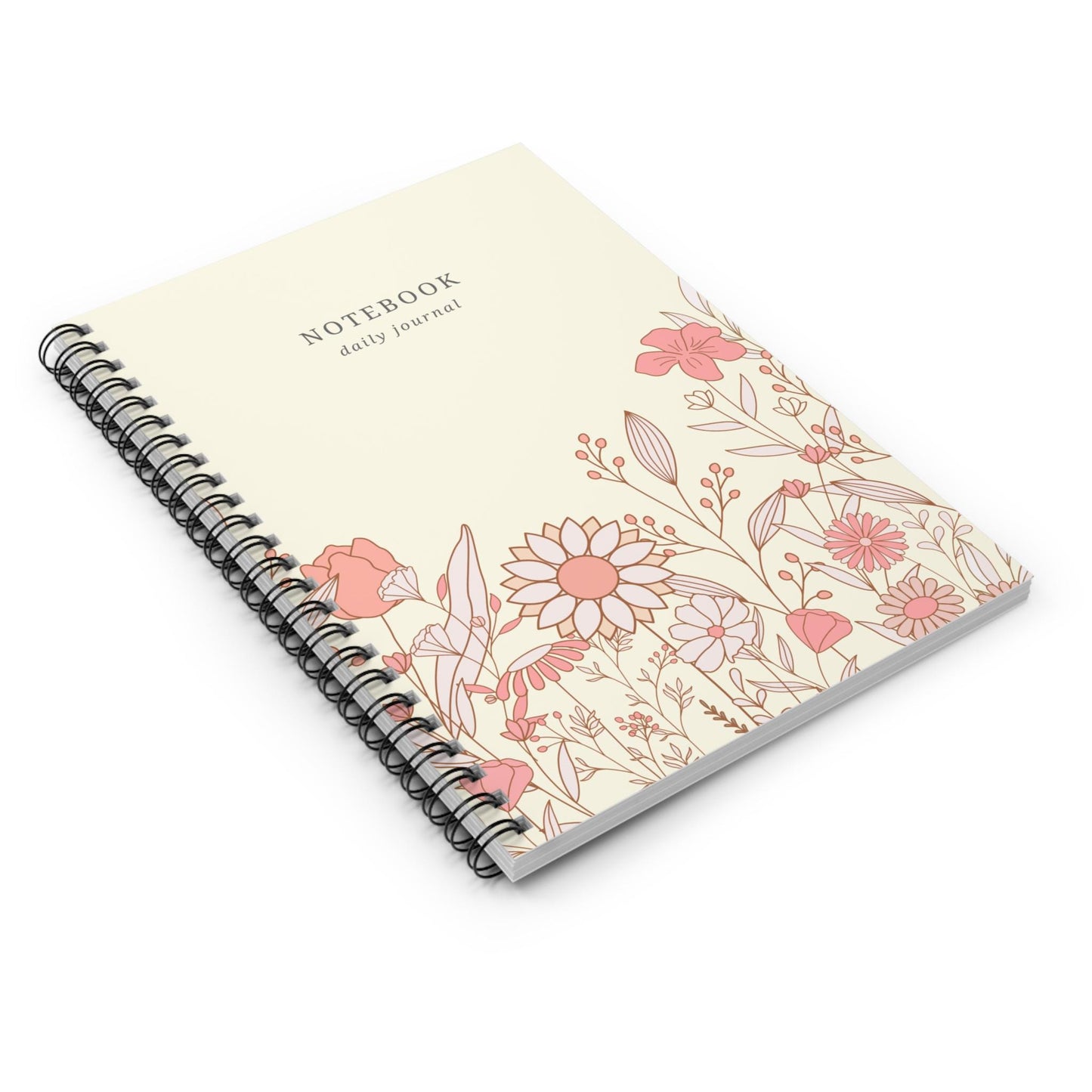 Pink Florals Spiral Notebook - Spring Daily Journal Ruled Line Paper Cute Floral Diary School Supplies Stationery Gift for Writers