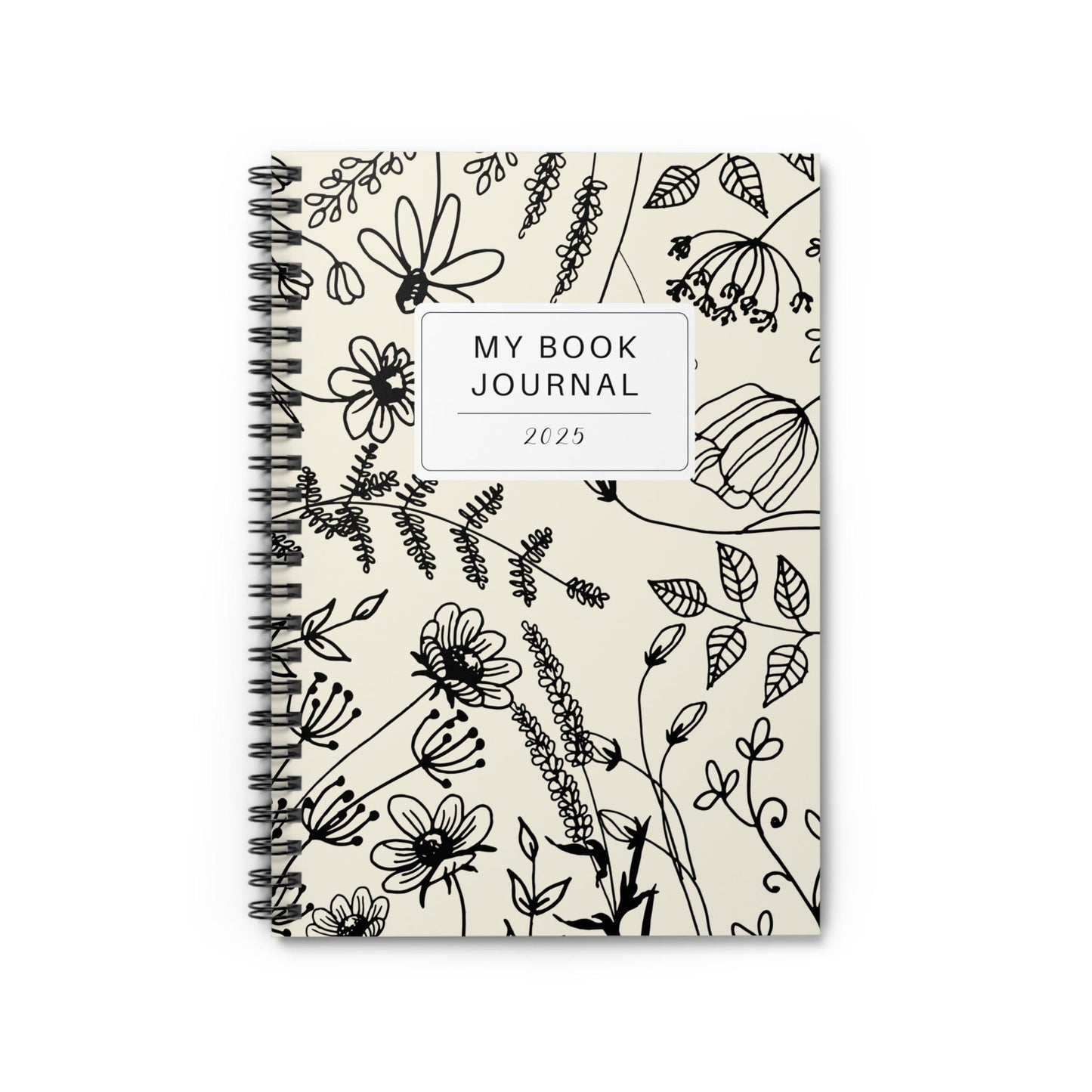 Floral 2025 Journal Black and White Notebook Ruled Line Diary Spiral Bound Planner Elegant Stationery Gift