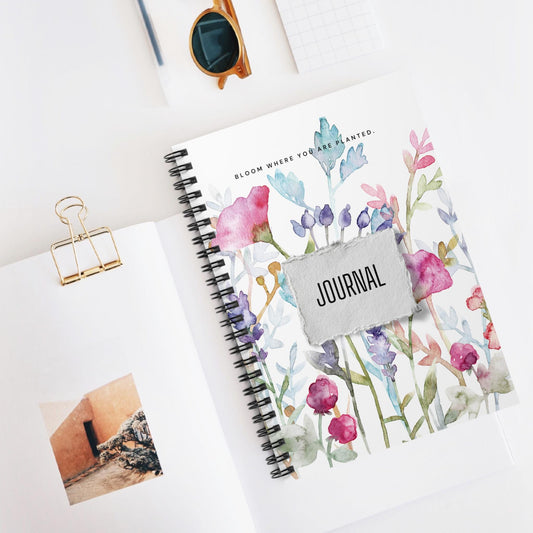 Flowers Blooming Spiral Notebook Journal Floral Pattern Diary School Note Pad Cute Gift for Writers Birthday Present Ideas