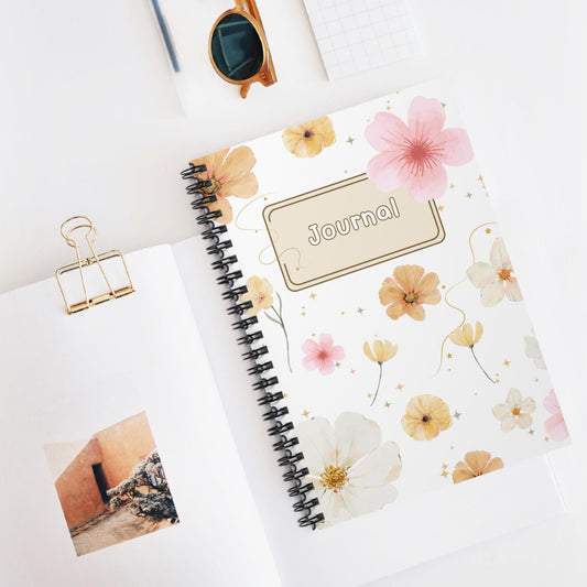 Journal Floral Spiral Notebook - Ruled Line Flower Journal Botanical Diary Cute Planner Nature Notepad Garden Bullet Journal