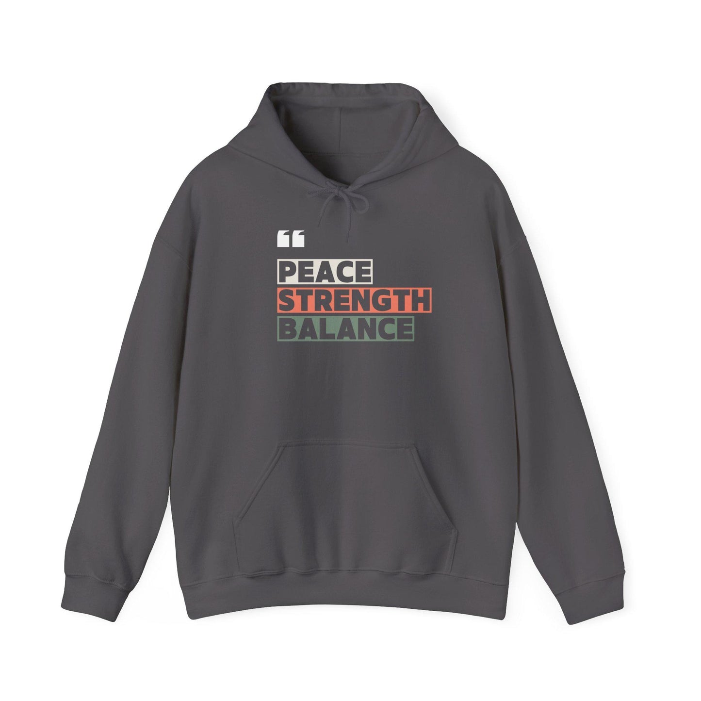 Peace Strength Balance Hoodie – Motivational Gym Sweatshirt – Mindfulness and Wellness Pullover – Cozy Workout Hoodie for Inner Strength
