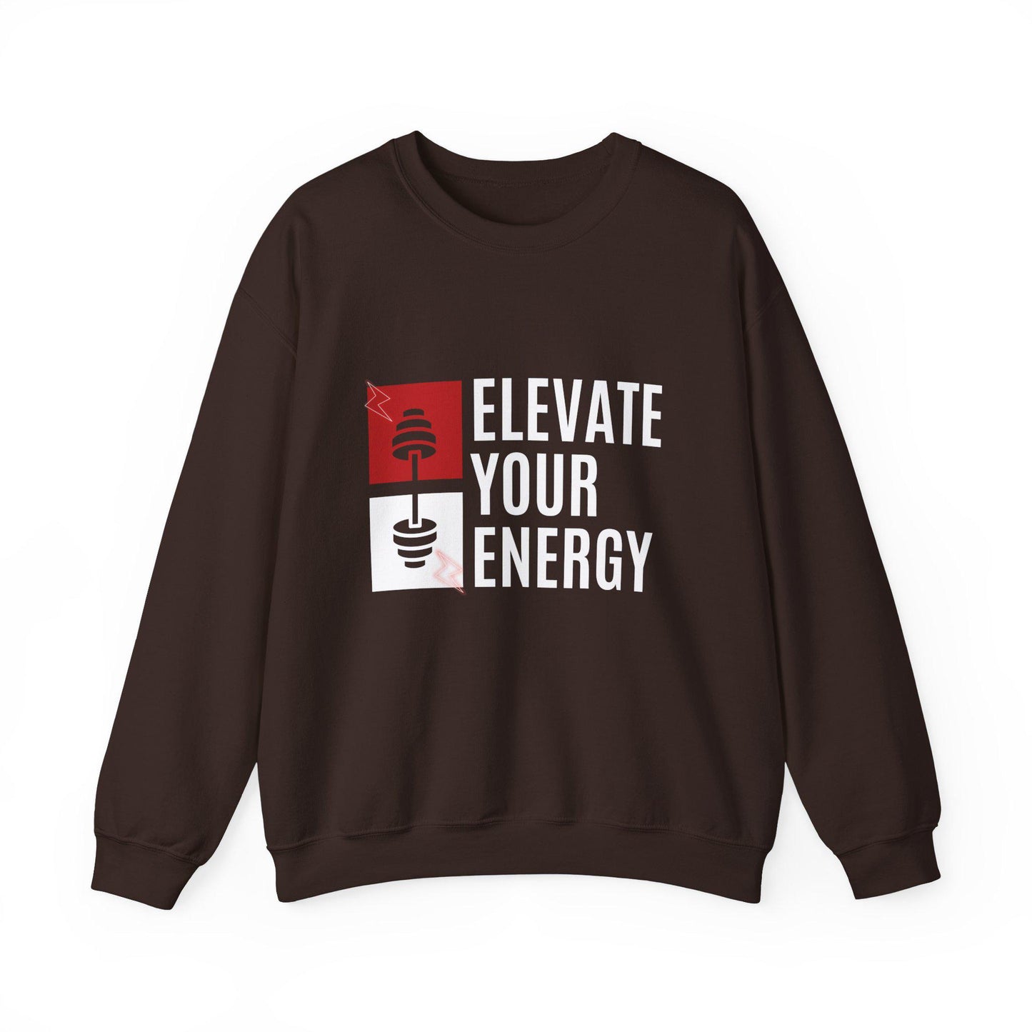 Elevate Your Energy Crewneck Sweatshirt – Motivational Gym Pullover – Yoga Fitness Sweater – Cozy Workout Sweatshirt