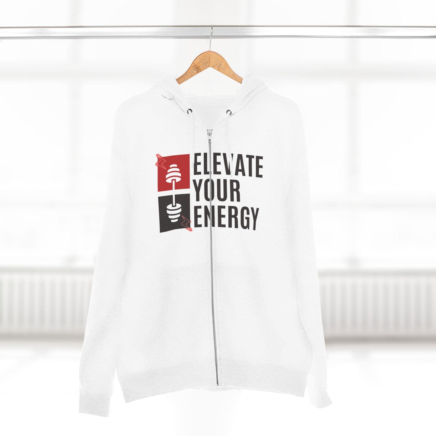 ELEVATE YOUR ENERGY Unisex Zip Hoodie Soft Cotton Blend Gym Yoga and Wellness Sweatshirt Comfortable Athletic Fit and Everyday Wear