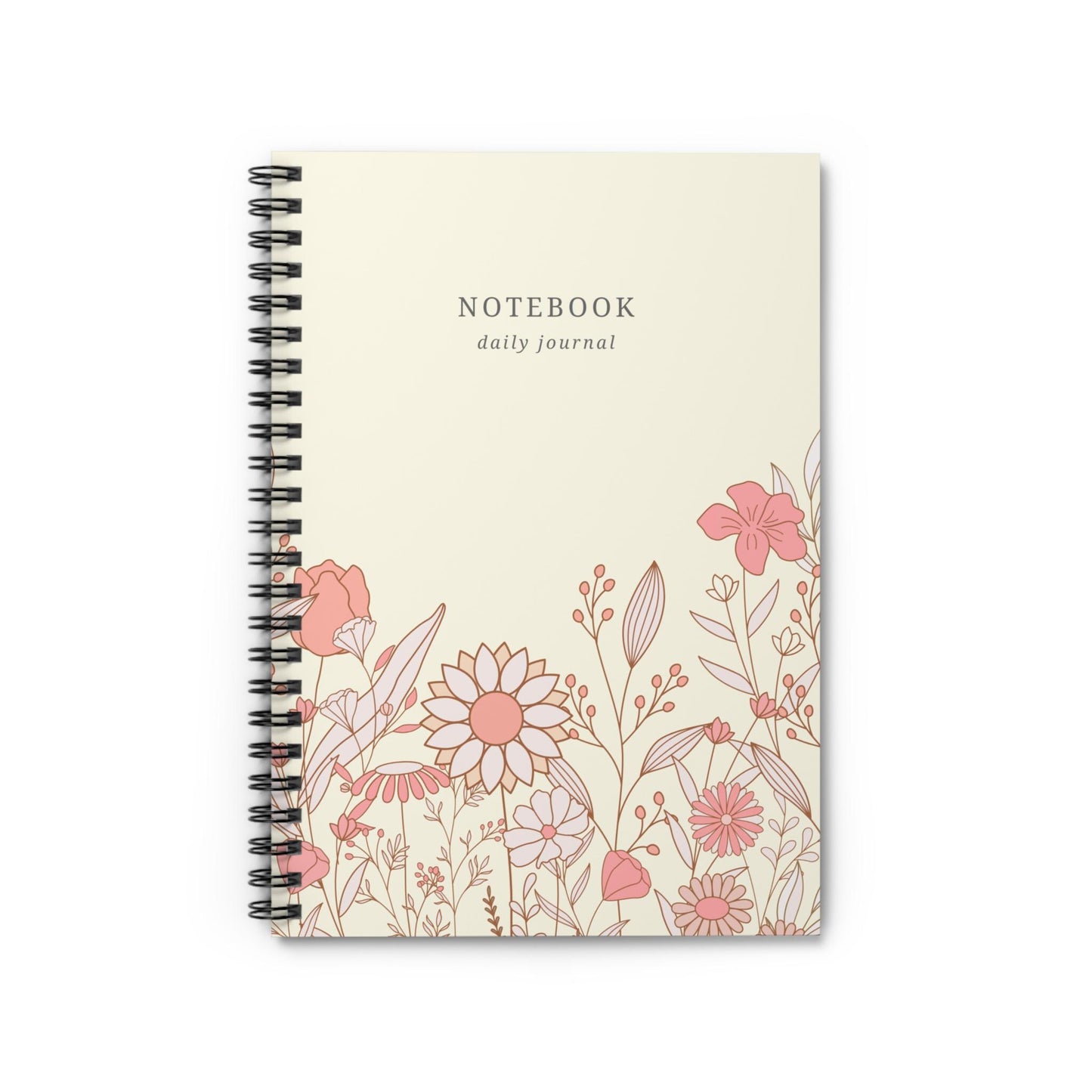 Pink Florals Spiral Notebook - Spring Daily Journal Ruled Line Paper Cute Floral Diary School Supplies Stationery Gift for Writers